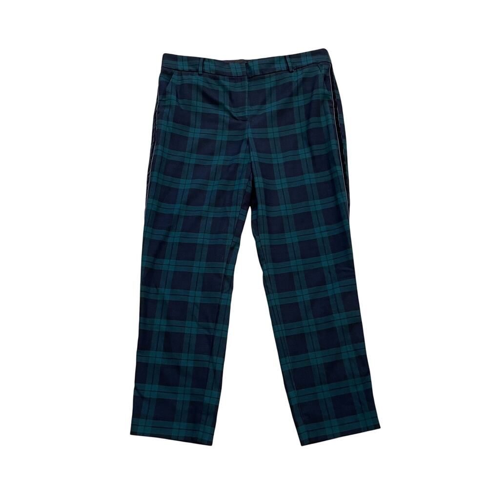 Talbots Wool Blend Hampshire Ankle Pant Green Navy Tartan Plaid Velvet Stripe 16
